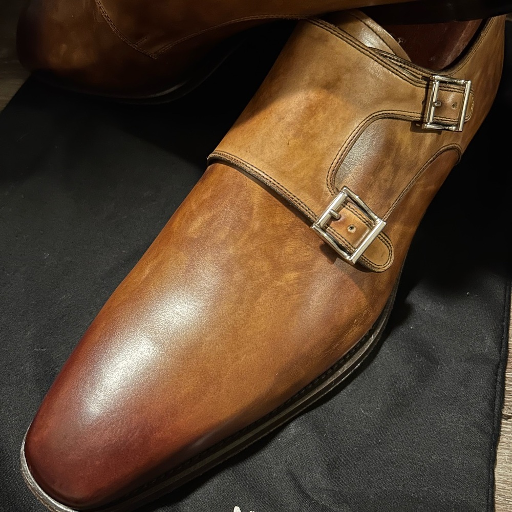 Magnanni Men’s Brown Leather Double Monk Strap Shoes | Sophisticated & Brand New